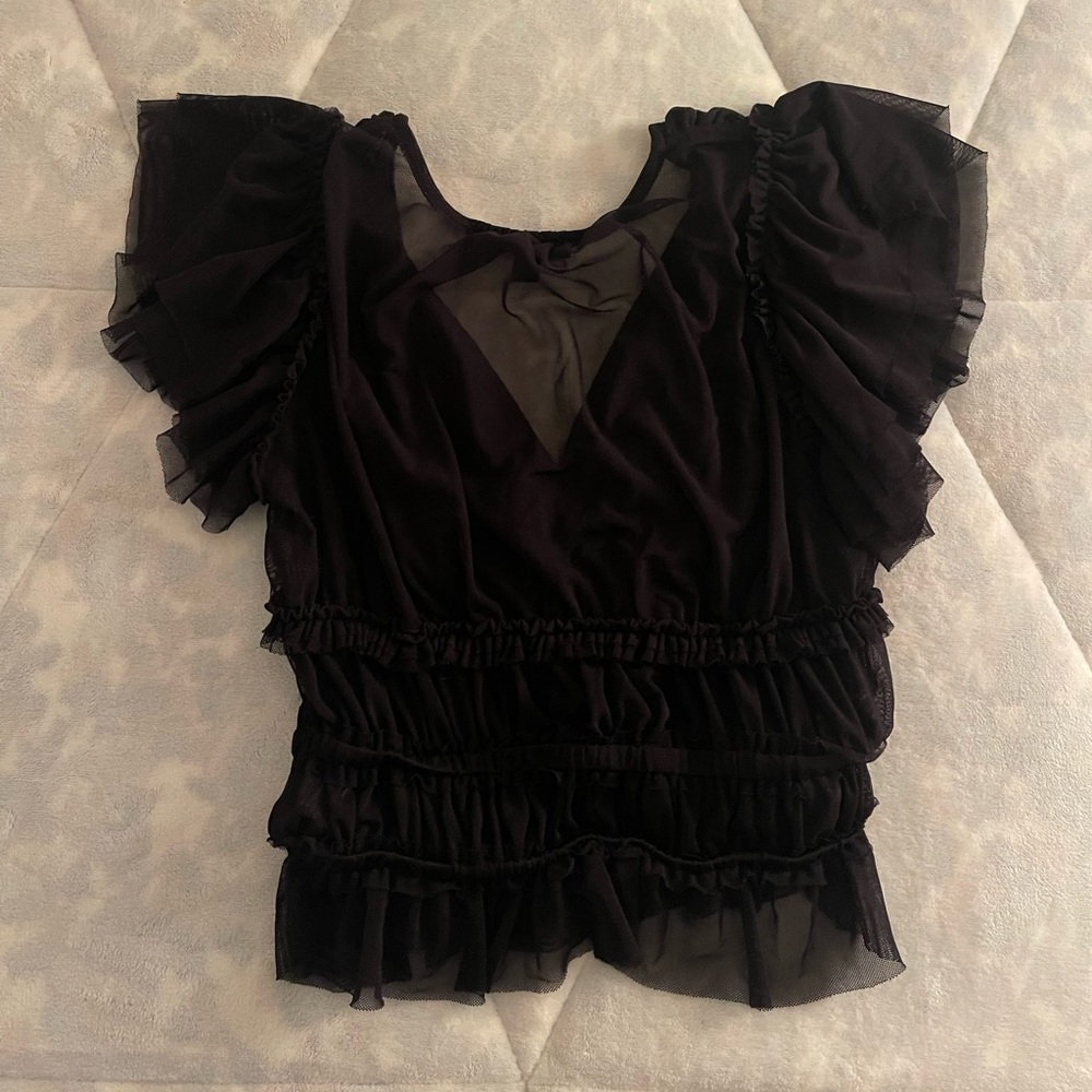 Small Mesh Cropped Black Top